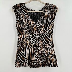 SLIMPACT NWT Women’s Leopard Lace Top w/Built-In Shapewear Sleeveless Size Small
